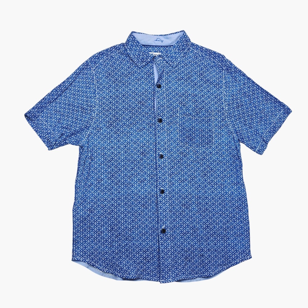 Tommy Bahama The Veracruz Cay Mens Blue Geometric SS Button Down Shirt M